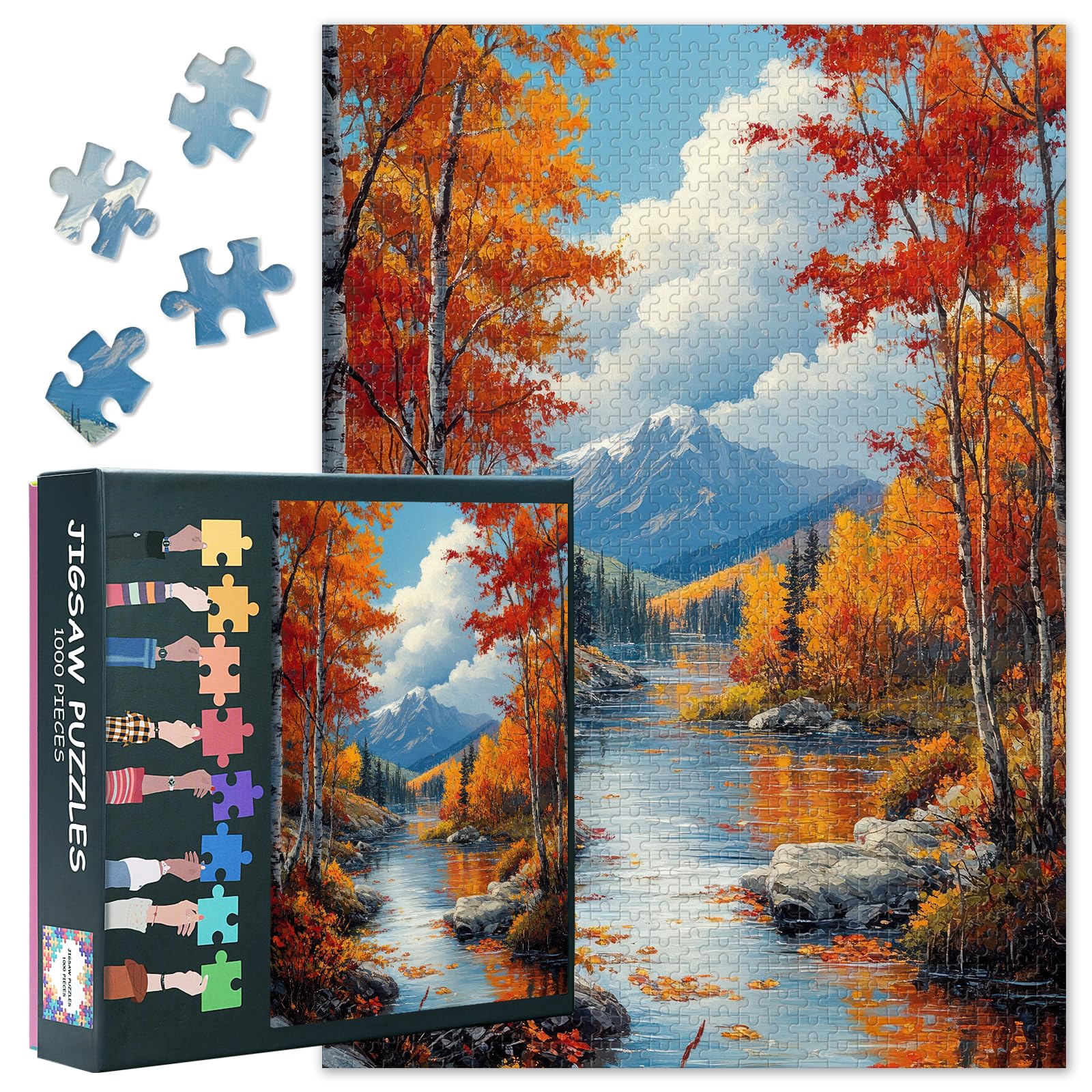 Forest Landscape Art 1000 Piece Jigsaw Puzzles for Adults, Family Challenging Puzzle Game (Mountain Stream), Birthday Party Gift for Men Women Home Decor (27.5"x19.7")