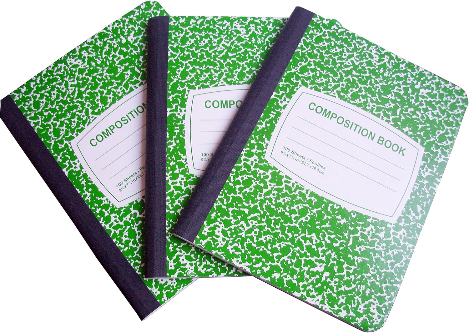 JOT Wide Ruled Marble Composition Notebook - 3 Pack (Green)