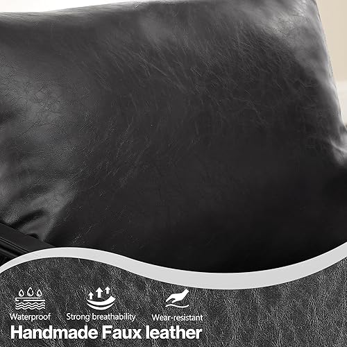 Miniatura 3 de Art Leon Silla decorativa moderna de mediados de siglo, sillón de piel sintética con patas de metal negro, silla auxiliar individual para sala de