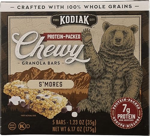 Kodiak Barras de granola con chispas de chocolate masticables, sin OMG, sin conservantes ni aditivos artificiales, sin culpa, 6.17 onzas (paquete de