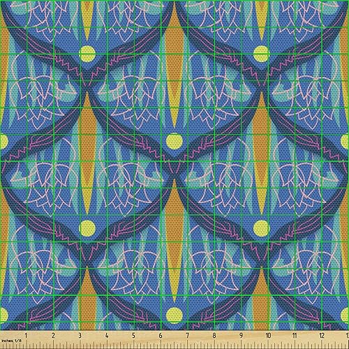 Vista 856 de Ambesonne Tela beige de The Yard, ilustración contemporánea de animales marinos en estilo retro, arte de caballito de mar de cangrejo de pulpo, tela