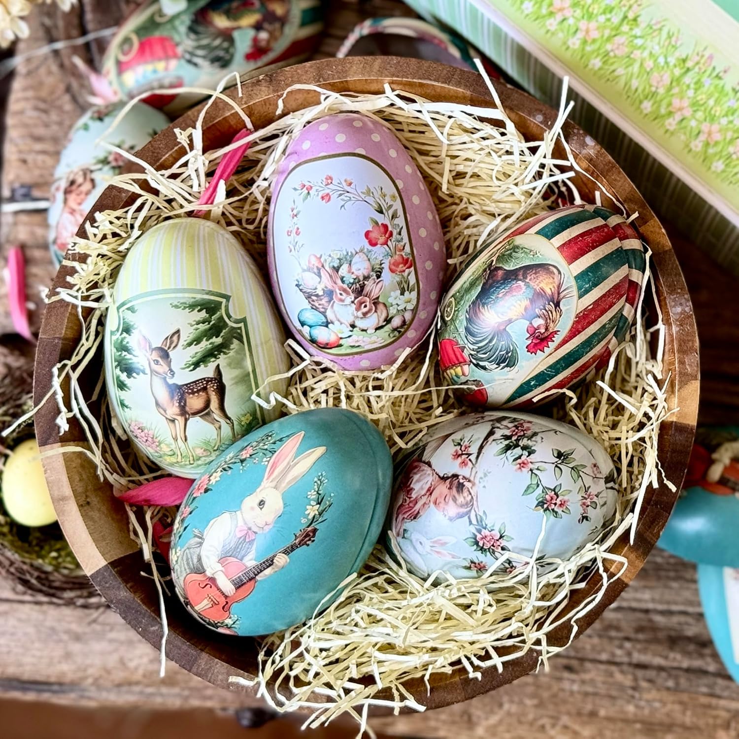 Vintage Tin Easter Eggs, Set of 10 Fillable, Reusable Metal Egg Tins by Bärli