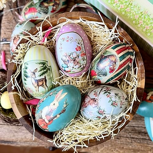Miniatura 2 de Bärli - Juego de 10 huevos de Pascua de lata vintage, reutilizables, de metal