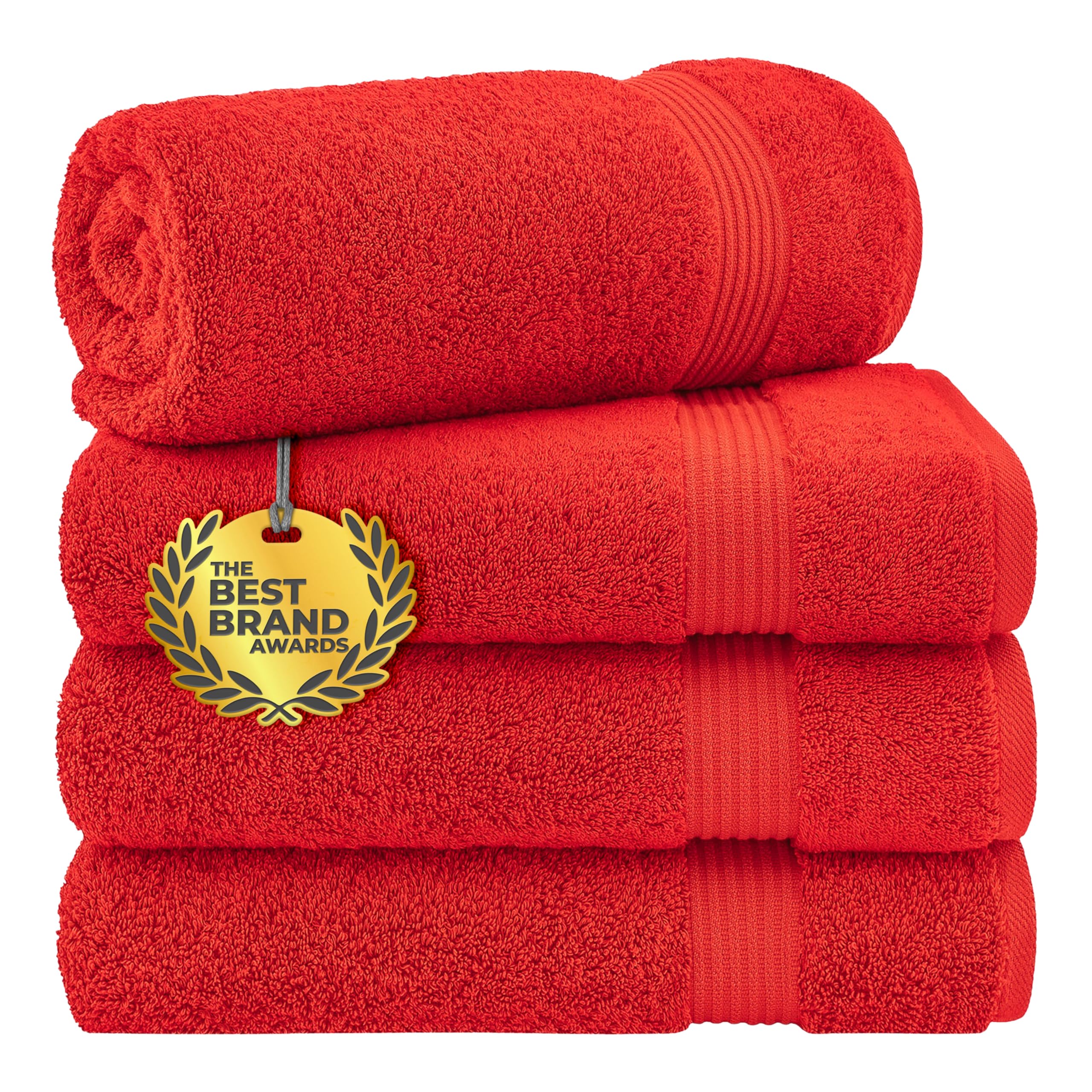 Cotton Paradise 4 Piece Turkish Bath Towels for Bathroom, 100% Cotton Extra Large Soft Plush Towels Bathroom Set, Red