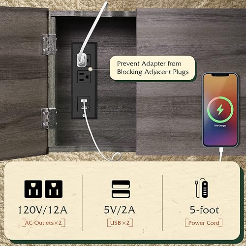 Miniatura 4 de WLIVE - Mesas auxiliares pequeñas con estación de carga mesa auxiliar estrecha para dormitoriosala de estar mesa auxiliar de sofá con almacenamiento