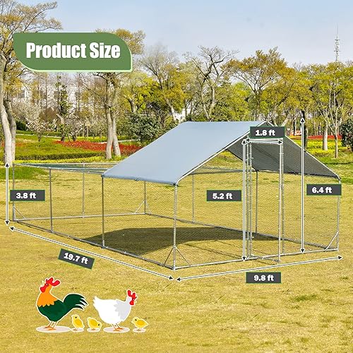 Miniatura 7 de Giantex Gallinero de metal grande de 20 pies, jaula de aves de corral para gallinas, cubierta impermeable y resistente al sol, marco de acero