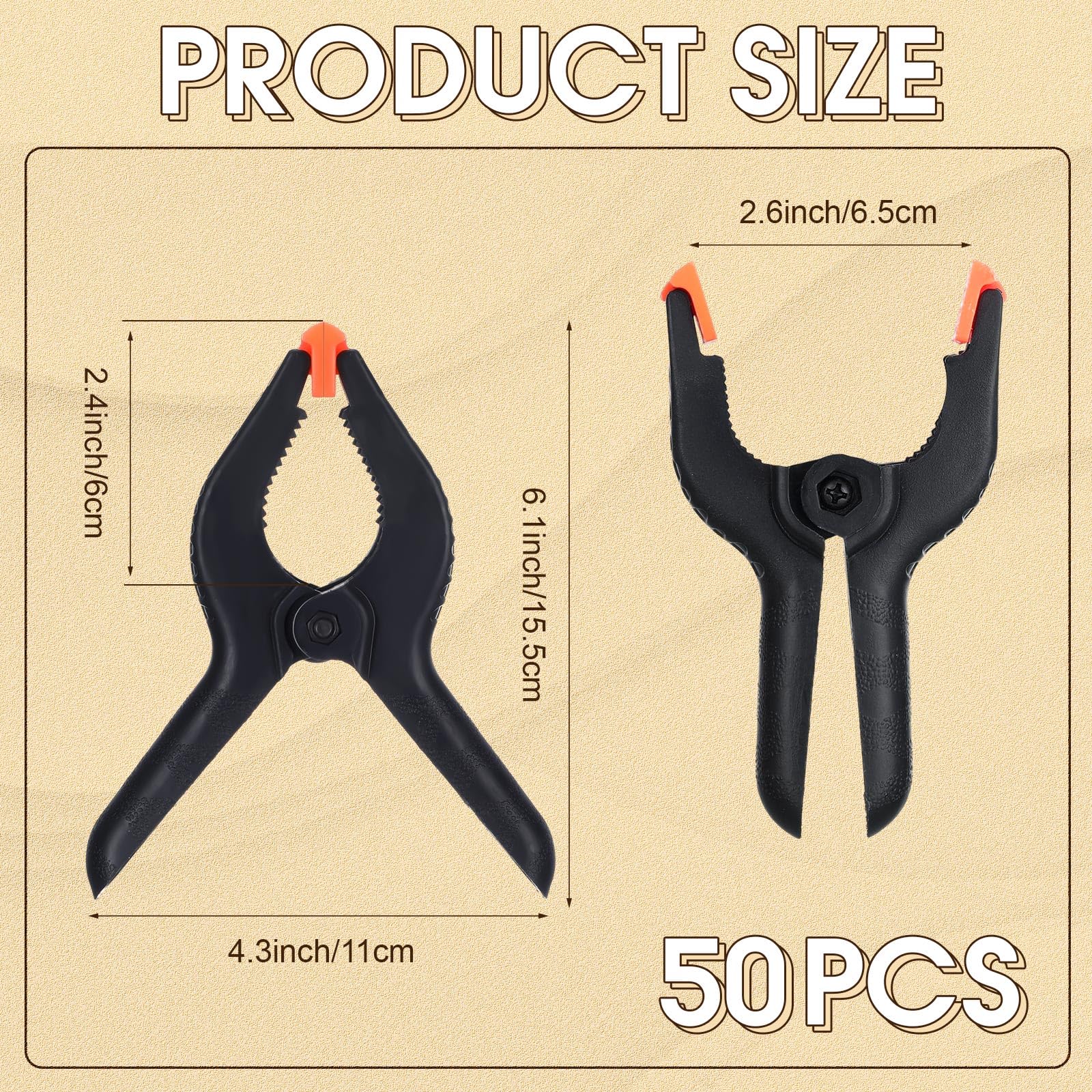 Tanlade 50 abrazaderas de resorte de 6 pulgadas, clips de resorte resistentes con apertura de mandíbula de 2.6 pulgadas, abrazaderas de plástico de nailon para carpintería, abrazaderas de mano grandes