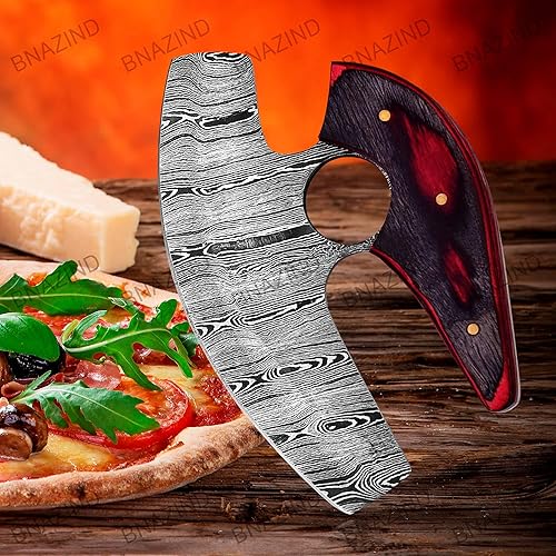 Miniatura 6 de Damascus Alaskan Ulu Cuchillo cortador de pizza Cuchillo balancín - Cuchillos de Damasco multiusos para desollar, cazar, cuchillo de cortar con