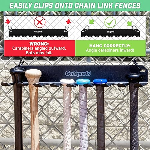 Miniatura 10 de GoSports Carrito para bates de béisbol y sóftbol  Se engancha a la valla o se monta en la pared  Capacidad para bates de 8 jugadores