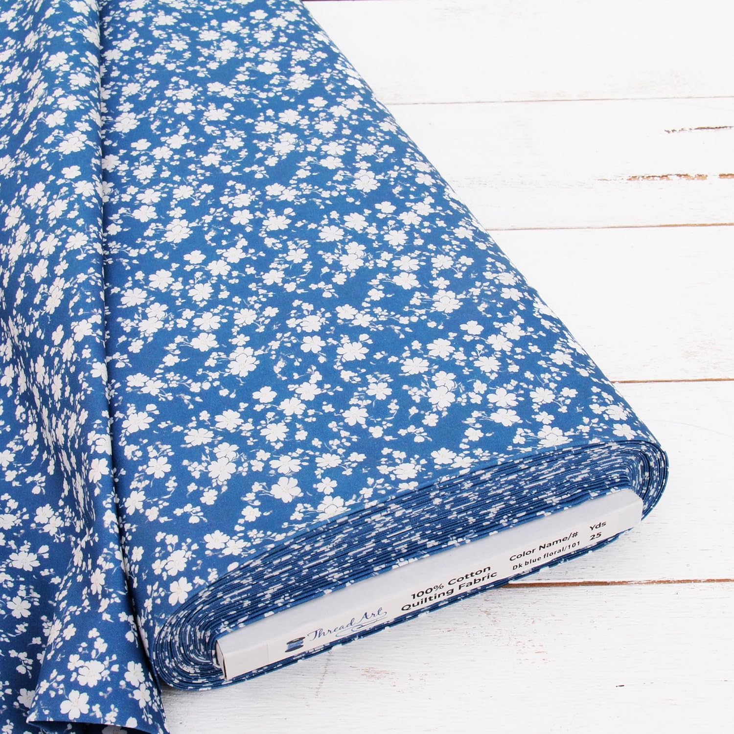 10 Yard Cut Premium Cotton Quilting Fabric Sold by The Yard - Vintage Threads Collection - 44" Width - 100% Cotton - Quilting, Sewing, Crafts - Dark Blue Floral