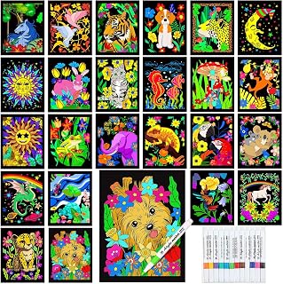 Zhanmai Pack of 48 Velvet Coloring Posters and Watercolor Pens Animal Fuzzy Velvet Coloring Posters for Adults Teenagers Large Poster for Classroom Festive Holiday Arts Crafts Activity