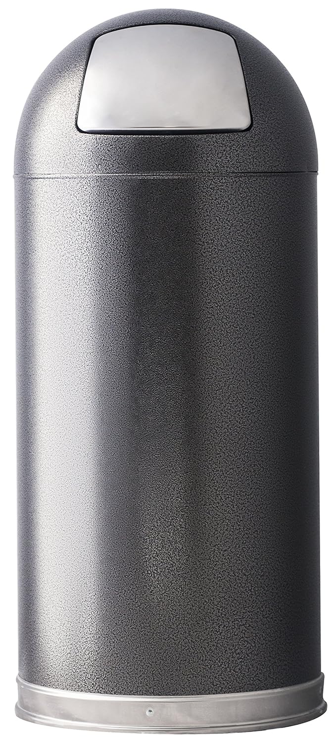 New Deal Witt Industries 15DTSVN Steel 15-Gallon Standard Dome Top Indoor Waste Receptacle with Galvanized Liner and Push Door, Round, 15" Diameter x 35" Height, Silver
