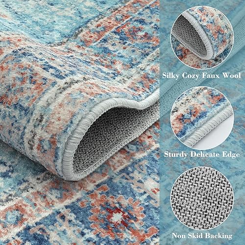 Miniatura 2 de Wonnitar Alfombra de pasillo oriental, lavable de 2 pies 6 x 8 pies para pasillo, alfombra vintage de cocina con respaldo de goma, alfombra suave