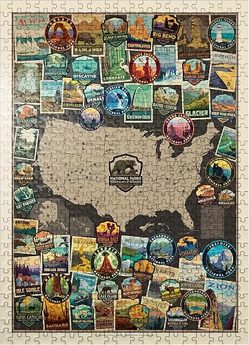 63 Parques Nacionales Americanos mapa de collage, póster vintage, rompecabezas premium de 500 piezas para adultos