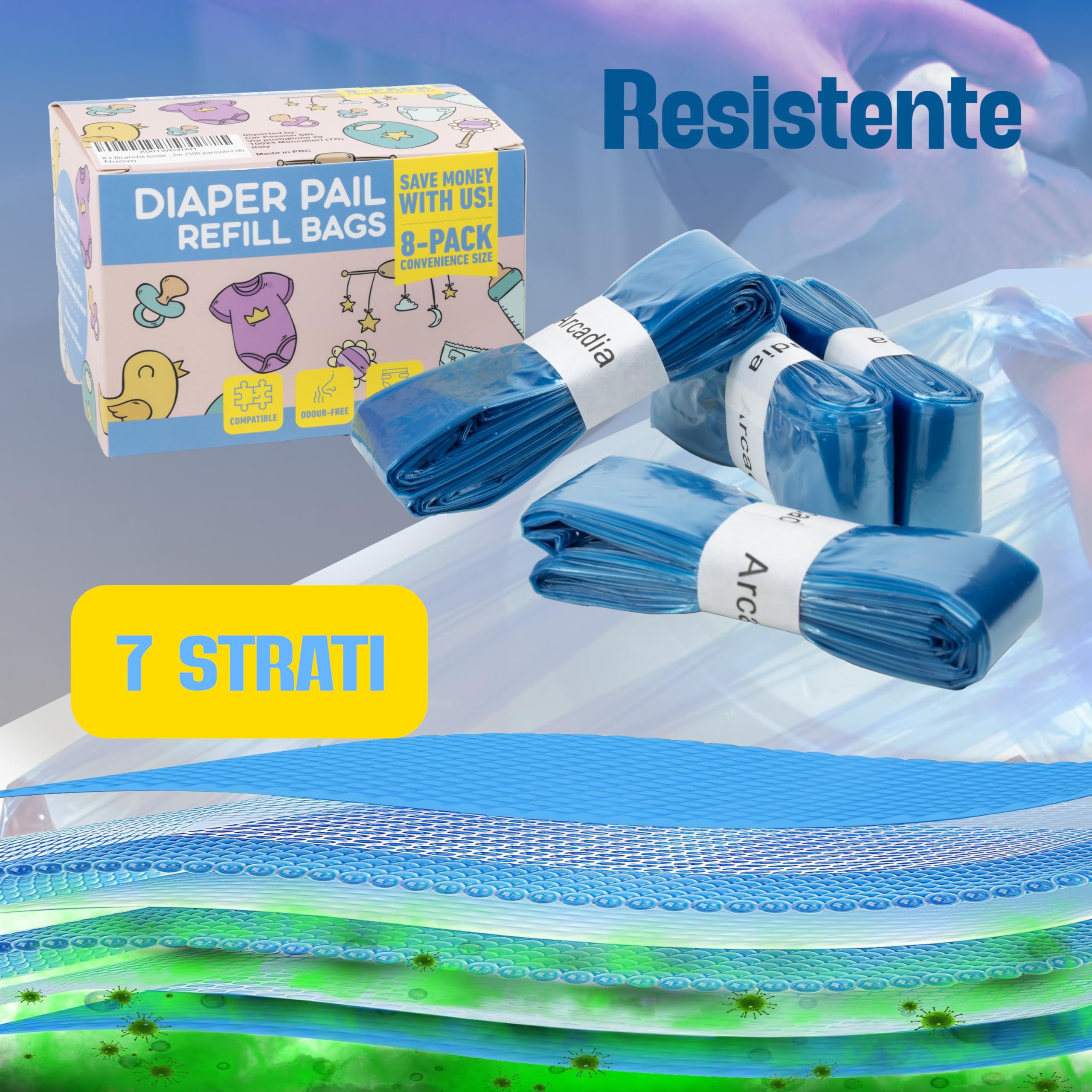 16 x Ricarica Mangiapannolini di Plastica Compatibili con Maialino Tommee Tippee - Foppapedretti - Litter Locker - AngelCare Ottagonale e con Tutti i Tipi di Ricariche Sacchetti Mangiapannolini (16)