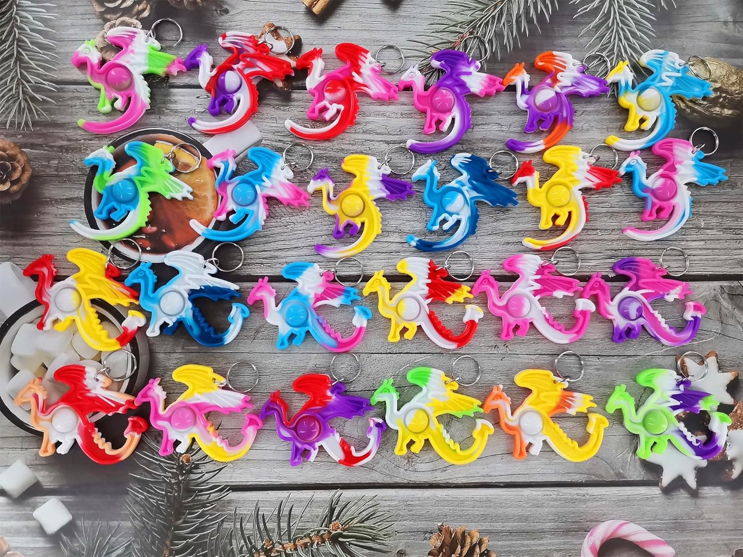 24 Packs Bulk Dragons Backpack Mini Pop Keychain fidgets Bubble, Toys for Children Classroom Students Gifts from Teacher, Birthday party favors