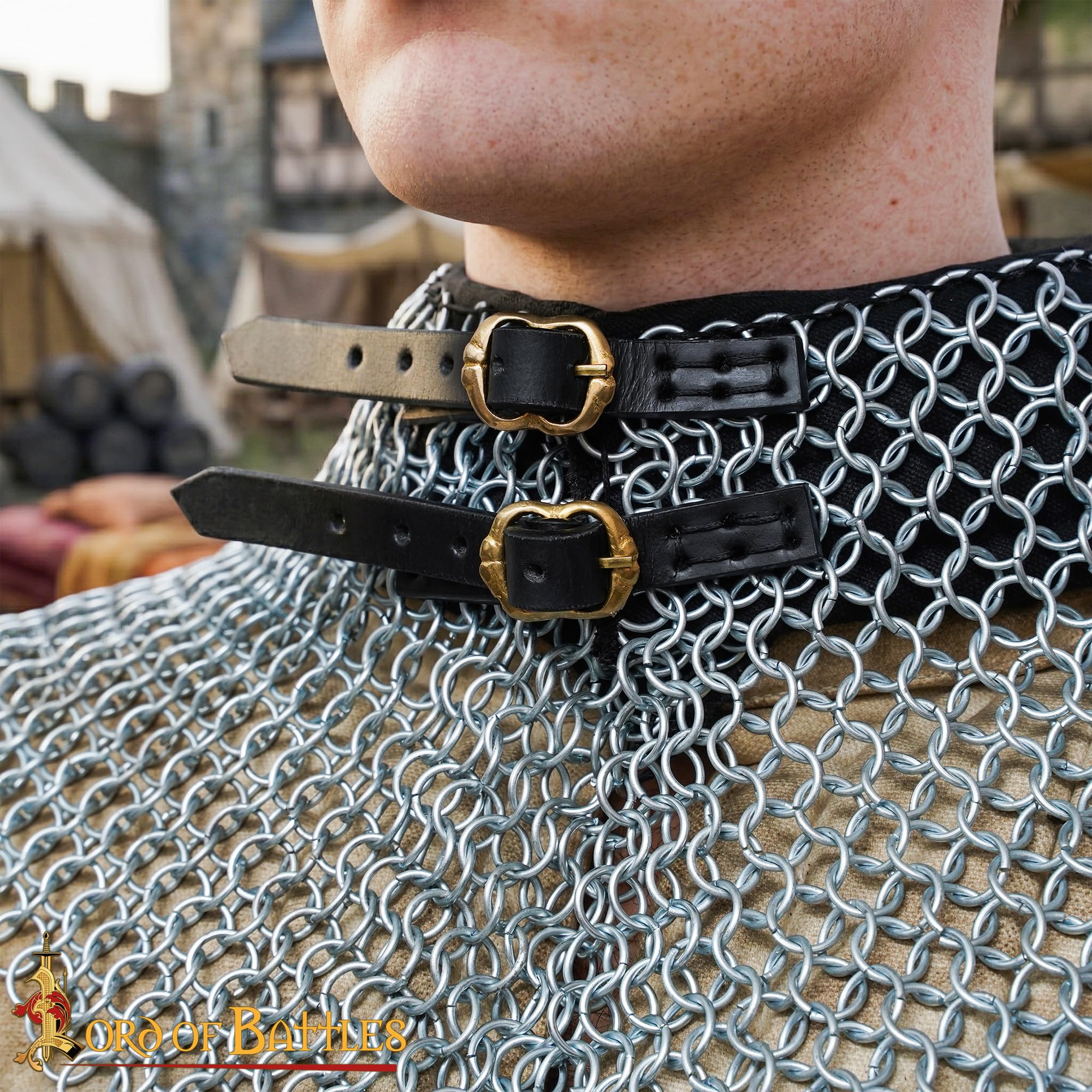 Lord of Battles Collare in maglia di maglia medievale per collo armatura – 10 mm 16G anelli butted in acciaio dolce Maille Collar protezione per il collo
