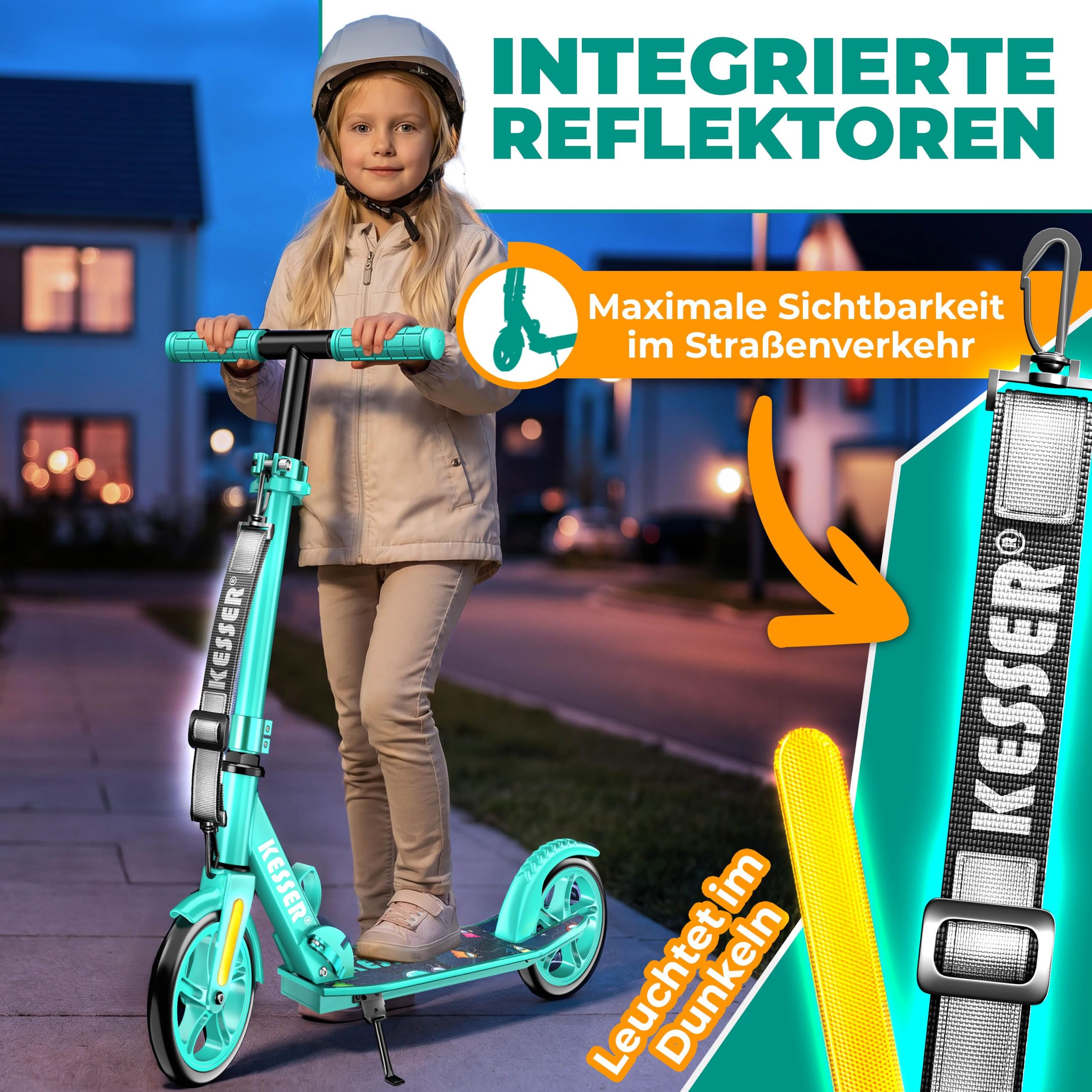 KESSER® Scooter Roller Kinderroller Cityroller Tretroller Kickroller klappbar höhenverstellbar, Kickscooter bis 100kg, Hinterradbremse, rutschfeste Trittfläche, bis 185cm Körpergröße, inkl. Tragegurt