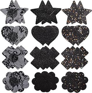 Glitters Pasties Nipple Covers for Women Disposable Sticky Breast Petals for Rave Party 12 Pairs