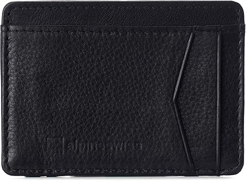 Alpine Swiss Cartera minimalista con bolsillo frontal de Oliver RFID para hombre, de piel, viene en una caja de regalo, Negro -, Talla única,