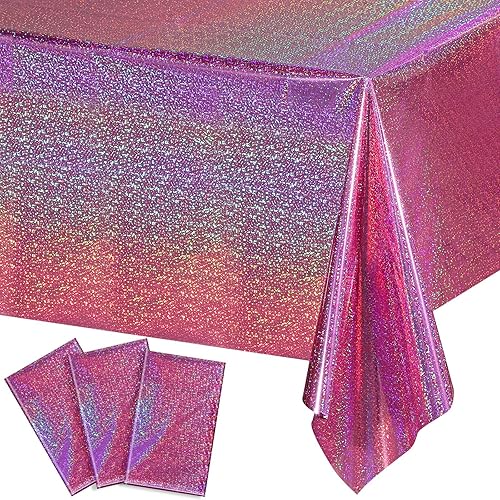 Irenare Paquete de 3 manteles de plástico iridiscentes con láser, papel de aluminio holográfico para niñas, fiestas, bodas, discotecas, bailes,