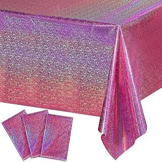 Iridescence Plastic Tablecloths Laser Table Covers Holographic Foil for Girl Party Wedding Disco Dance Birthday Holiday Mermaid Party Decorations 54 x 108 Inch (Pink, 3 Pack)