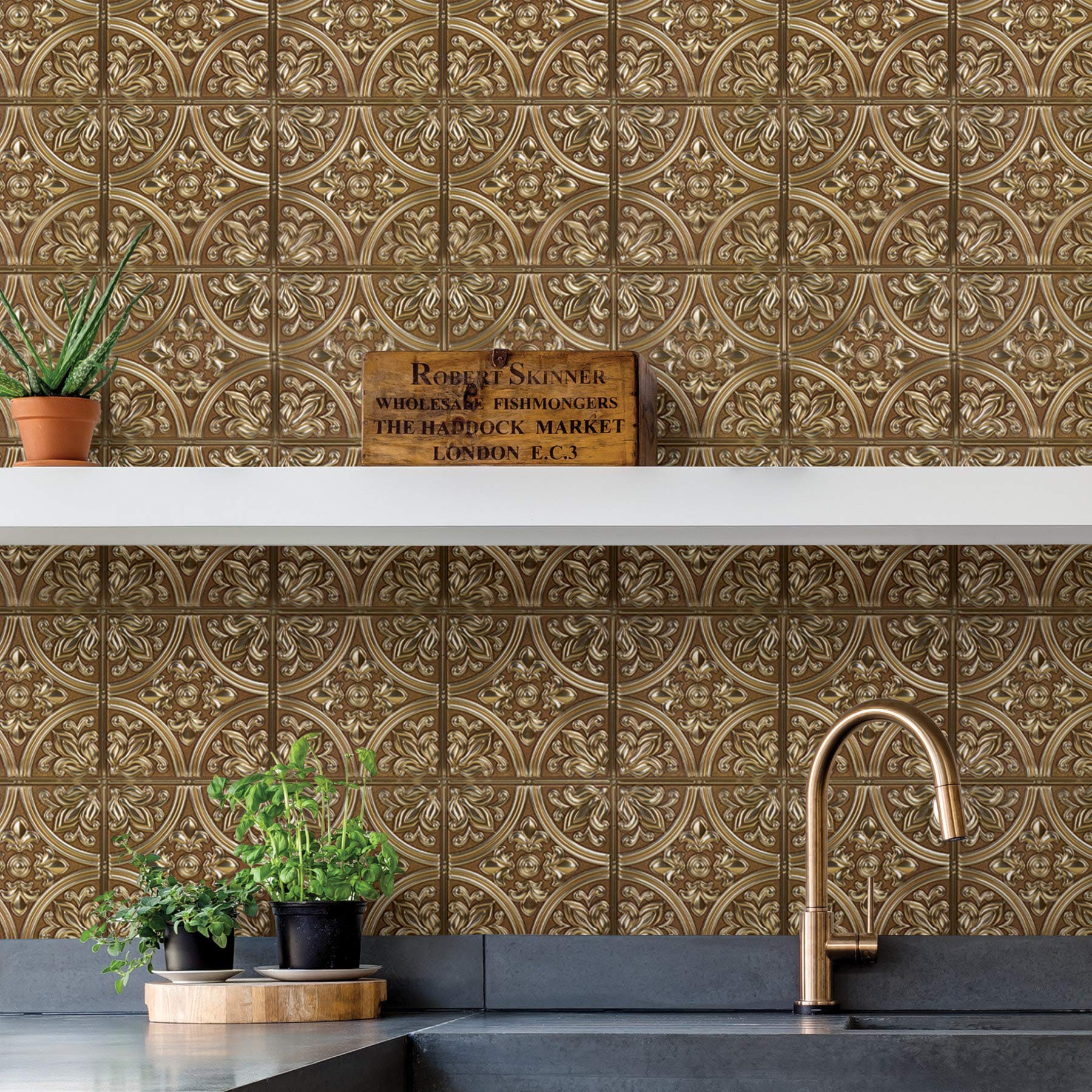 InHome NH2987 Chelsea Bronze Peel & Stick Tin Tiles, Metallic