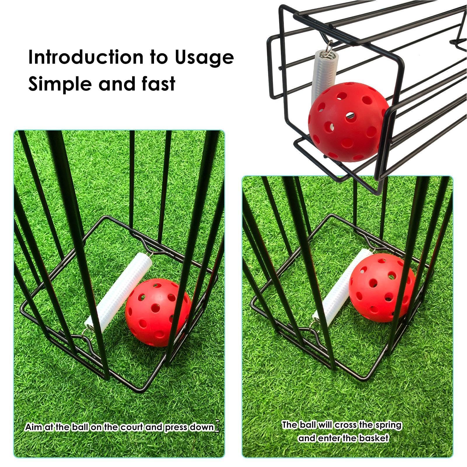 Colector de pelotas de pickleball ajustable con asa, cesta ligera para entrenamiento
