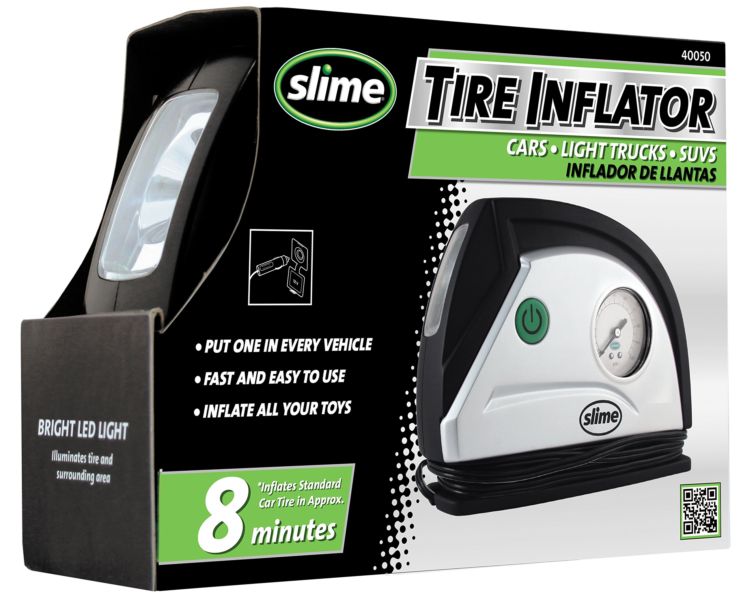 Slime 40050 Tire Inflator, Portable Car Air Compressor, with Analog 100