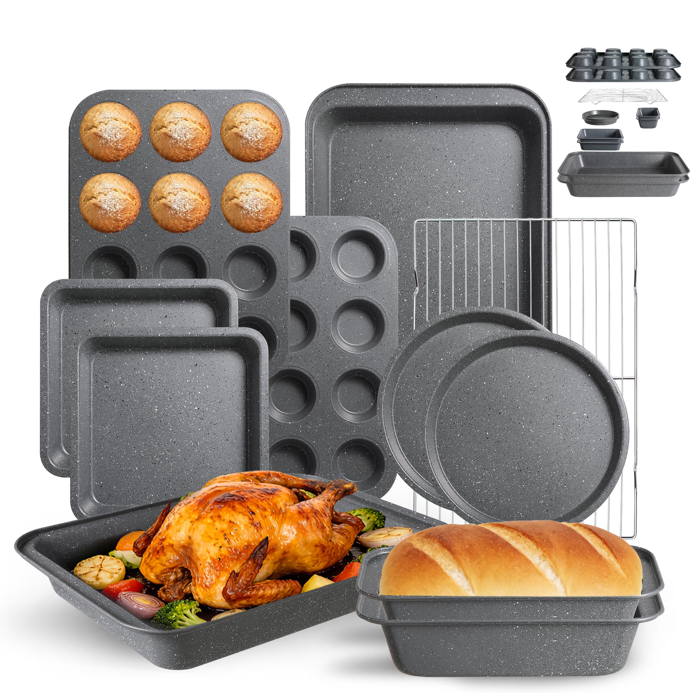View 1 of 11-Piece Nonstick Baking Pans Set - Professional Grade Carbon Steel Bakeware with Premium Coating- Dishwasher Safe, Stackable, Oven Safe to 450°F (Steel Gray)