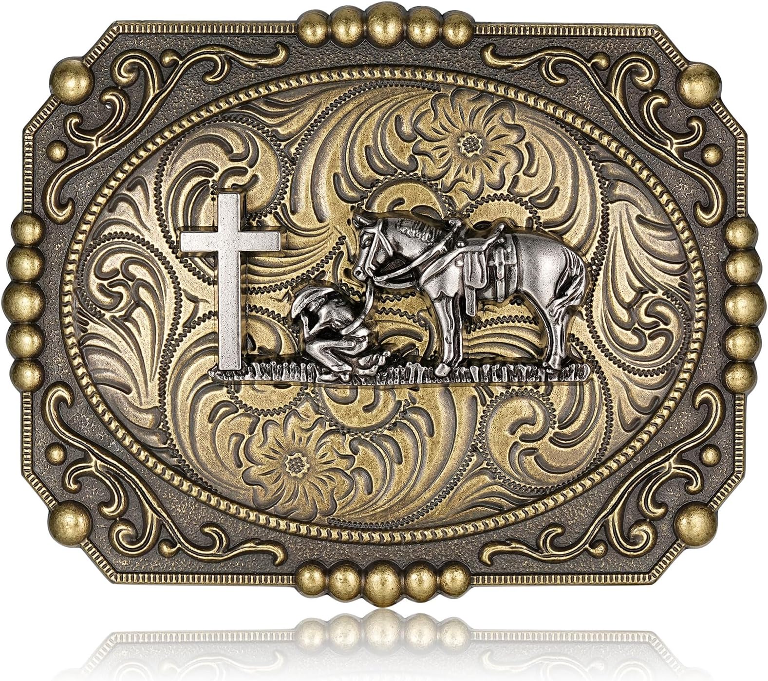 Western Cowboy Belt Buckles for Men Women Rodeo Vintage Longhorn Belt Buckle Cowboy Gifts for Men Western Accessories for Women (Cross Prayer)