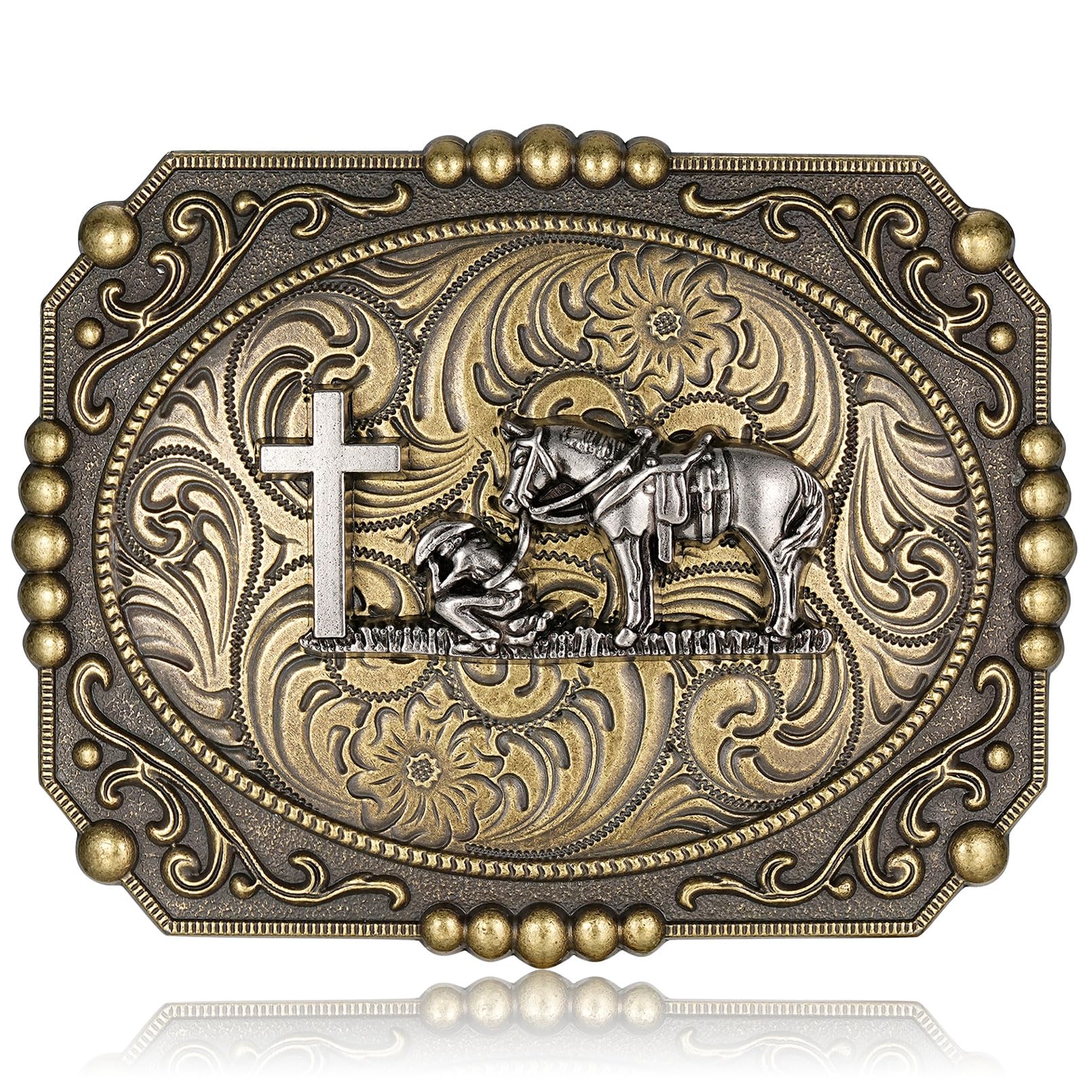 Western Cowboy Belt Buckles for Men Women Rodeo Vintage Longhorn Belt Buckle Cowboy Gifts for Men Western Accessories for Women (Cross Prayer)