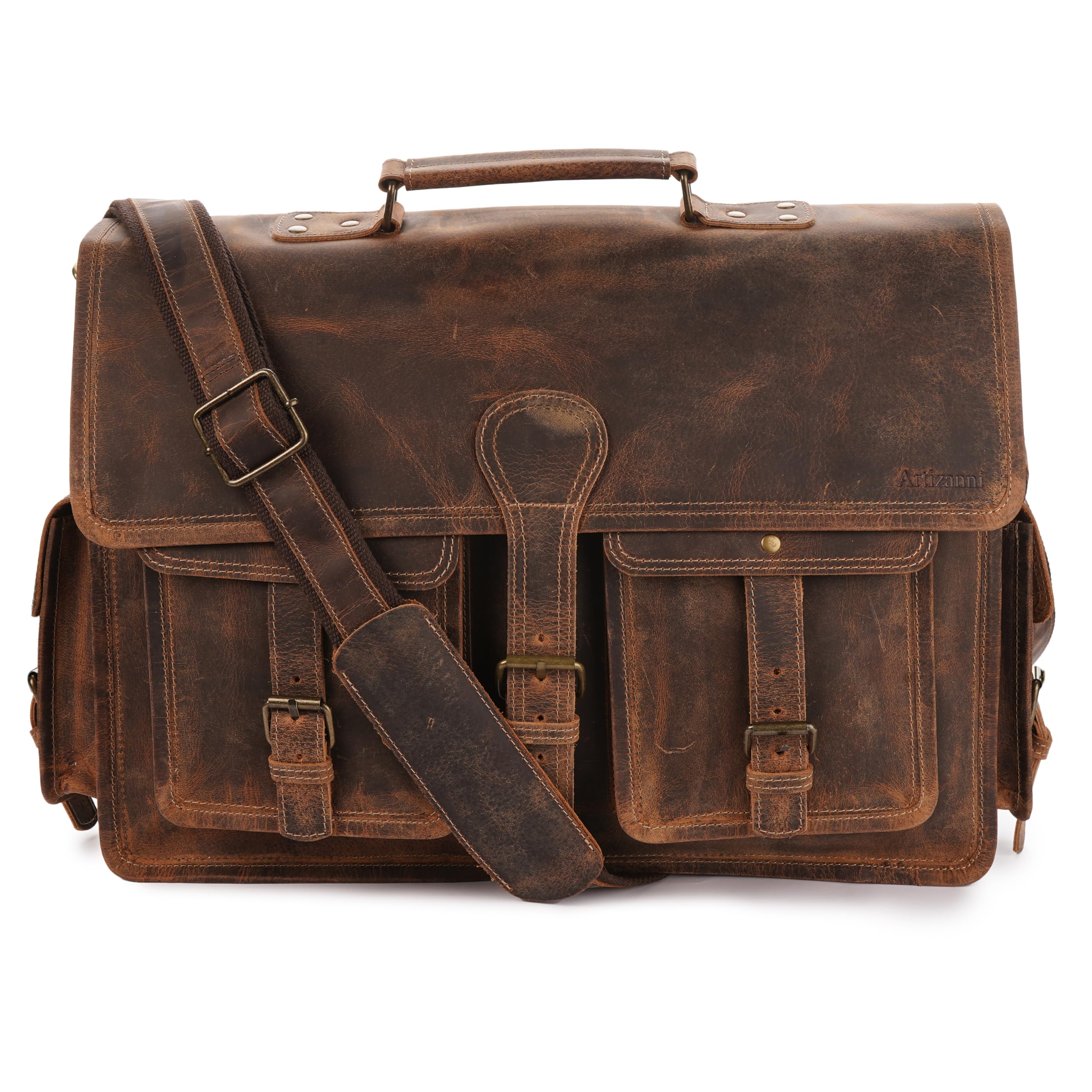 Artizanni Vintage Handmade Leather Briefcase 18'' Inch Laptop Messenger Bag Office Satchel for Men and Women Best Computer Satchel SD 008