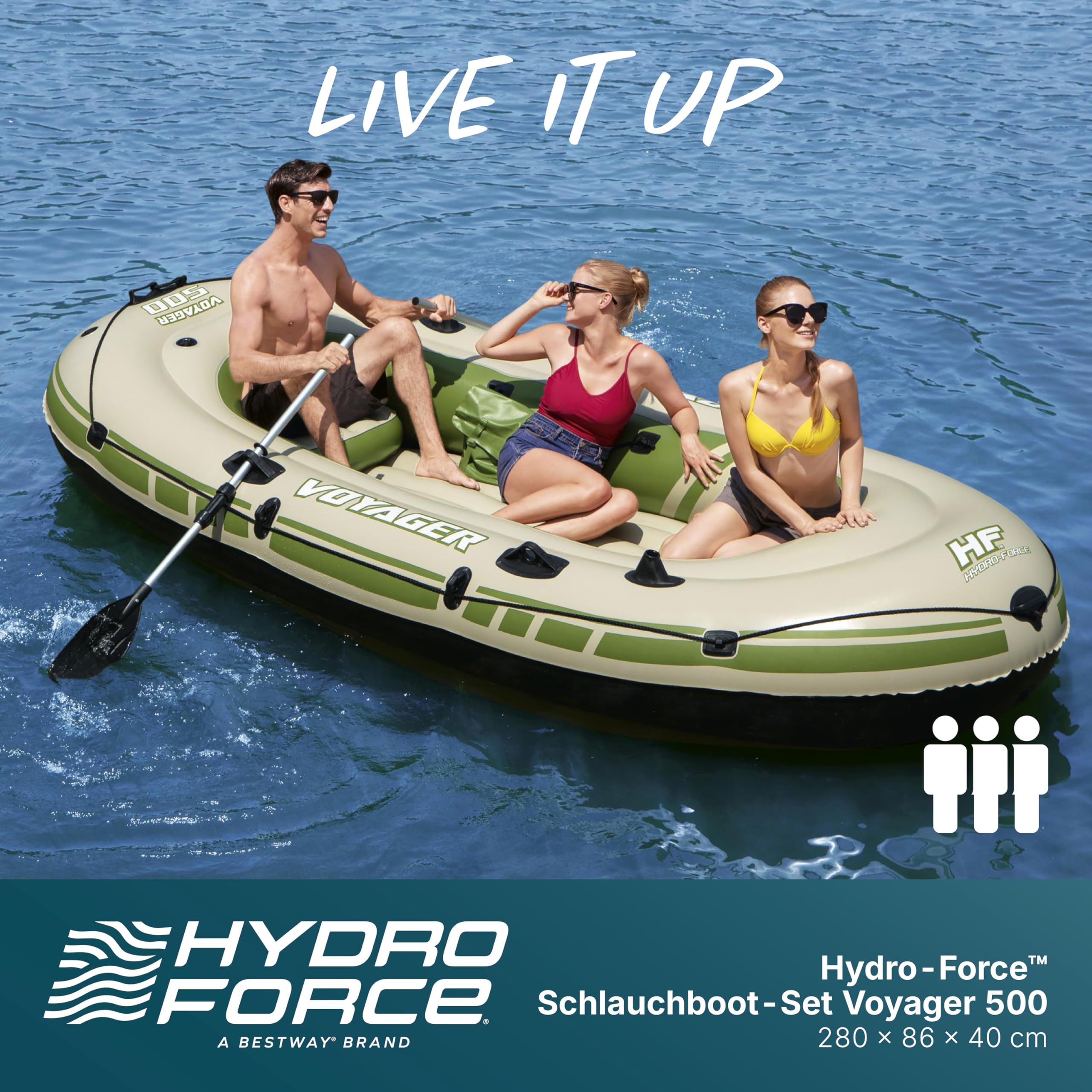 Bestway Hydro-Force™ Schlauchboot-Set, Voyager 500, 348 x 141 x 48 cm, für 3 Personen