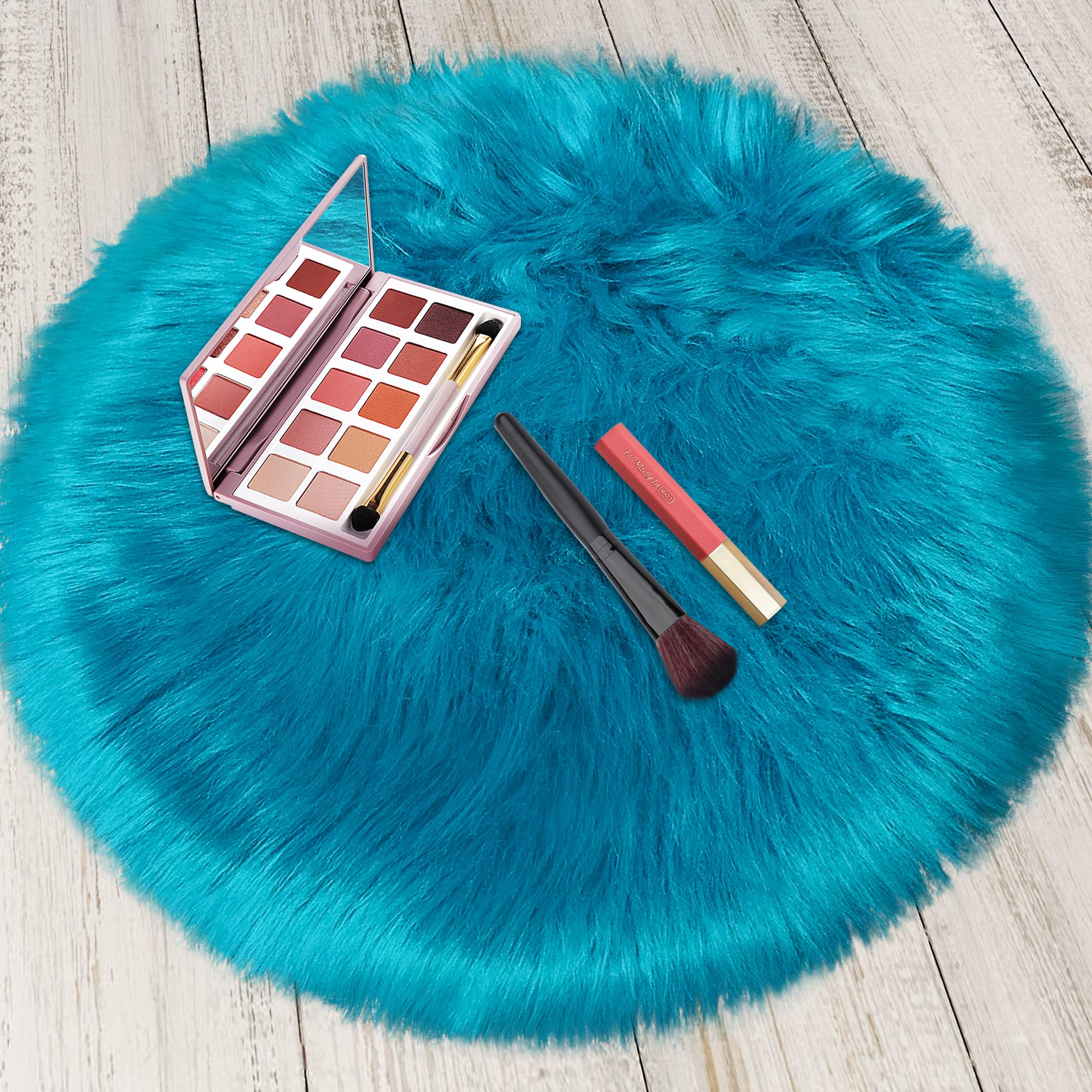 TENNOLA Faux Sheepskin Fur Small Round Rugs 2 Feets Blue Fluffy Circular Rugs Soft Plush Shag Shaggy Throw Rug Carpet Thick Area Rug Mat for Indoor Living Room Bedroom Kids Room Chair Sofa, Blue