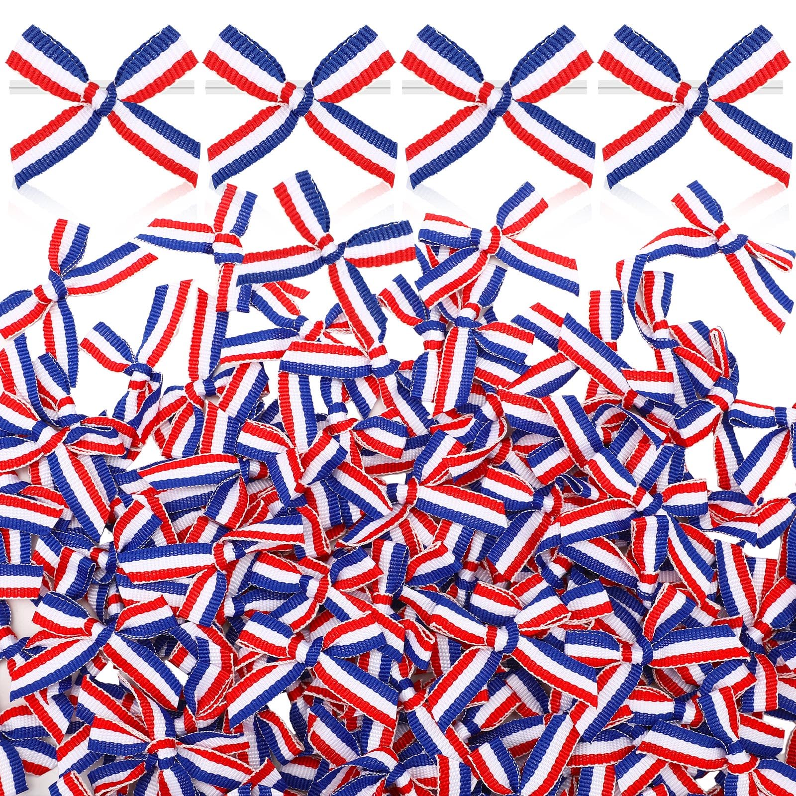 Foilswirl 200 Pcs Mini Red Blue White Bows Small 4th of July Patriotic Twist Tie Bows Independence Day Bowknot Fourth of July Tree Ribbon for Gift