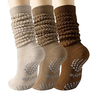 Hstyle Grip Pilates Socks for Women Slouch Scrunch Yoga Barre Socks for Hospital Workout