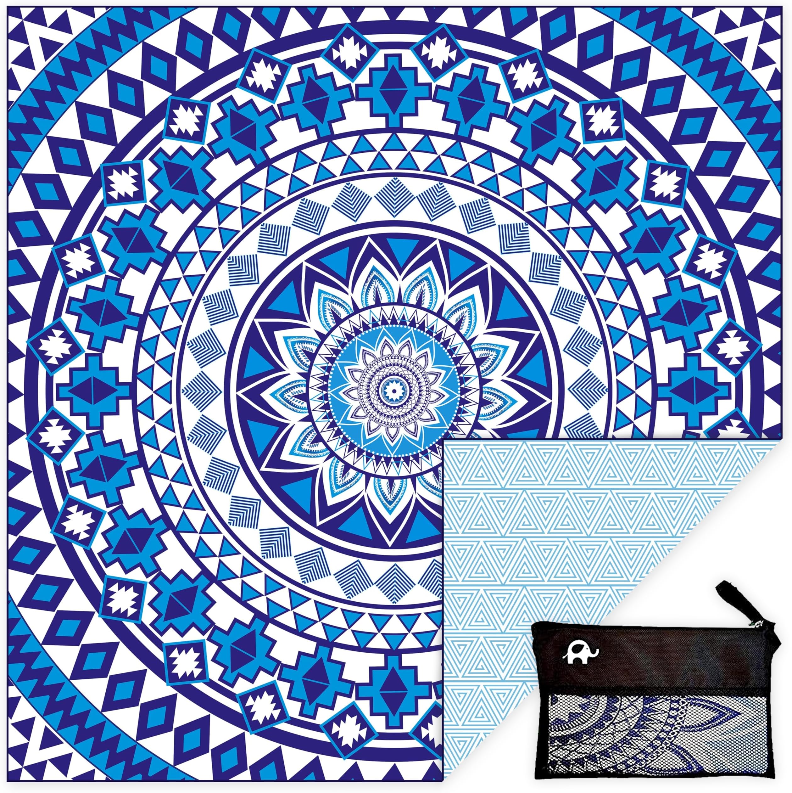Elite Trend XXL Family Beach Towel for Travel โ Family Extra Large 72x72 Inch w/Bag โ Lightweight Microfiber, Compact, Soft, Quick Dry, Sand Free โ for Swimming, Pool, Camping, Workout โ Blue Beauty