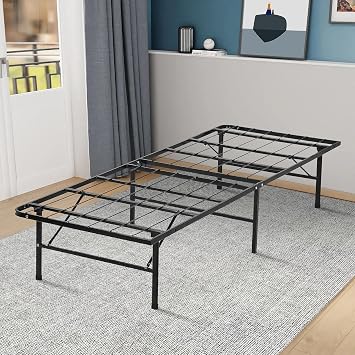 BLKMTY Bed Frame, Twin Size Foldable Metal Platform Beds, Steel Slat Bed Frame Mattress Foundation with Support Up to 500lbs, No Box Spring Needed/Noise Free, Heavy Duty Beds Frames, Black