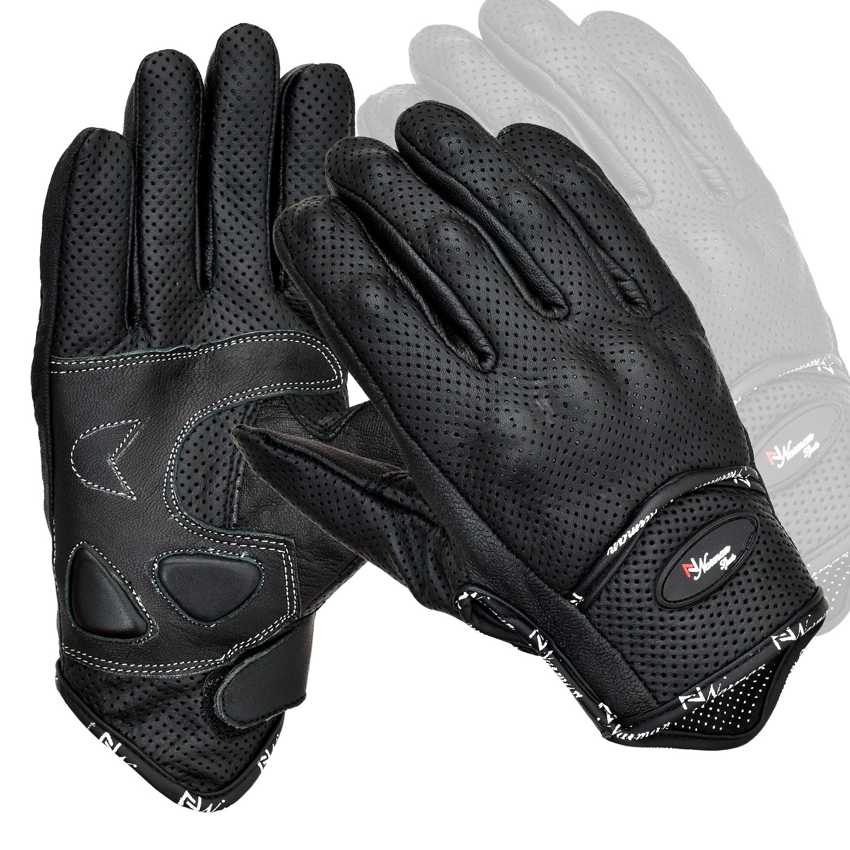 Norman Men's Black Vented Leather Motorbike Motorcycle Gloves Knuckle Shell Protection (Xxl)