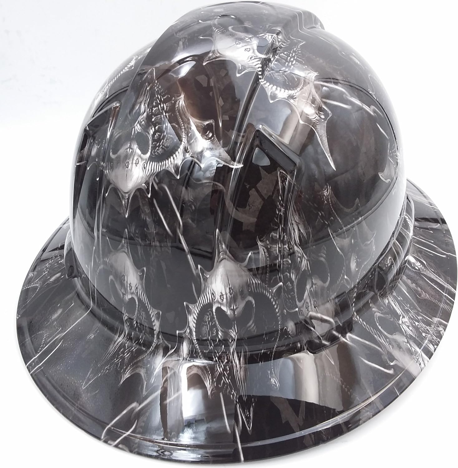 Wet Works Imaging Customized Pyramex Full Brim White Hell Raiser Hat with Ratcheting Suspension