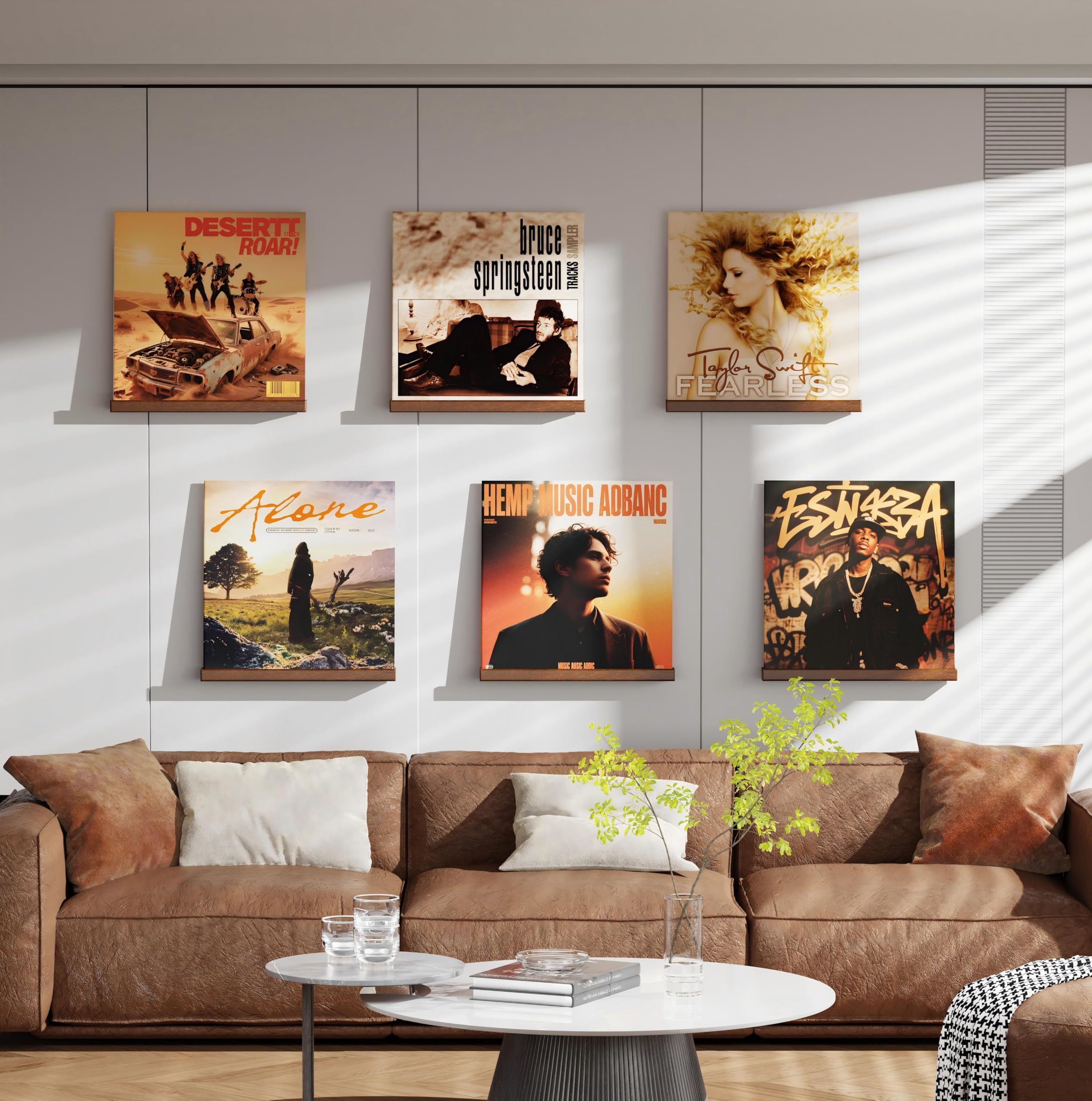 6 Stück Schallplatten Wandhalterung, Holz Vinyl Halter, Schallplatten Regal Halter Wand, Vinyl Wandhalterung, Zur Platzierung Von Schallplatten, CD, Fotoalben Und Sammlungen(Nussbraun)