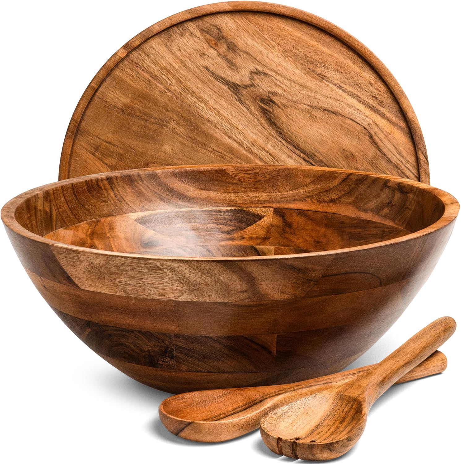 Public House Large Wooden Salad Bowl Set 12.5 Inch with Serving Utensils, Tray Lid and Carry Strap. Acacia Wood Large Salad Bowls Ideal for Fruits and Dishes, Wooden Bowls for Food, Serving Bowl - Image 9