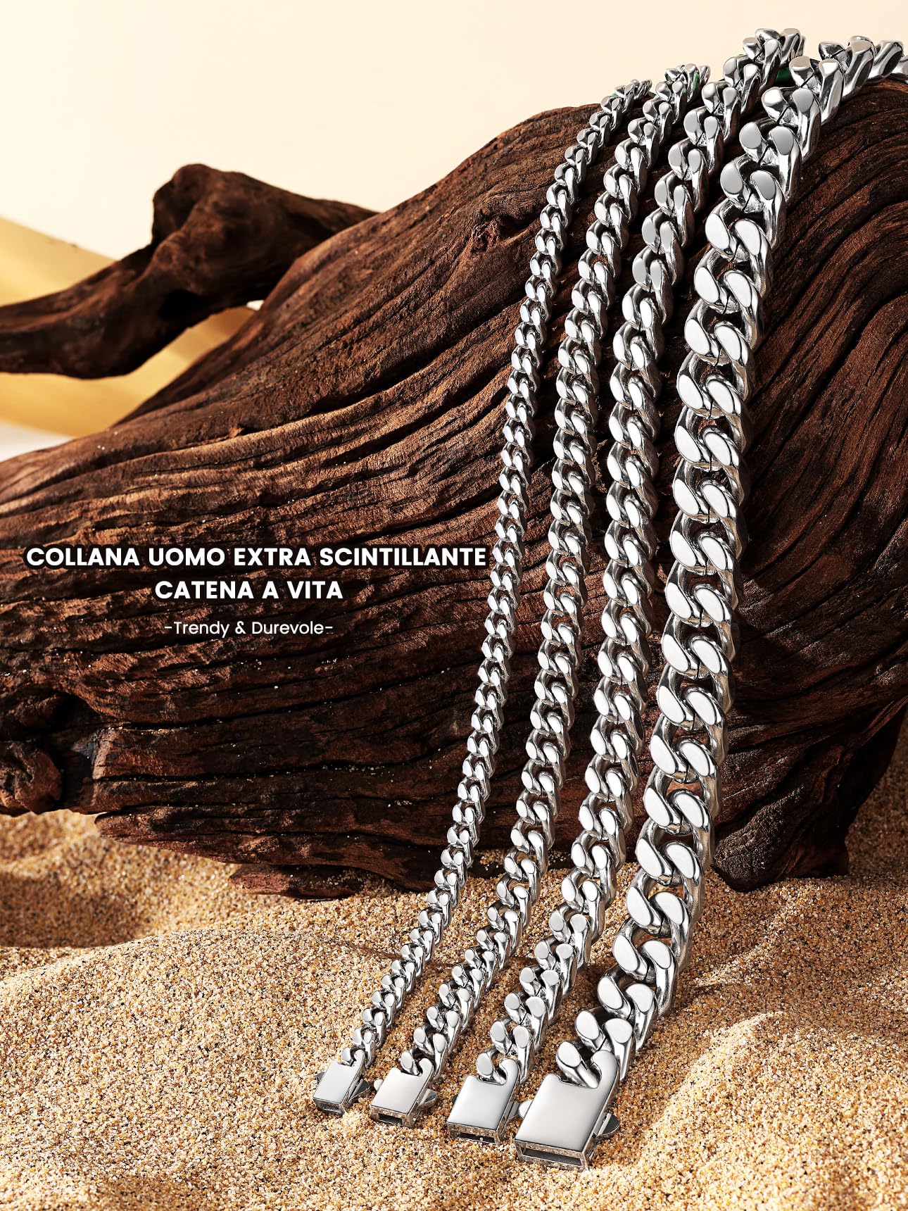 Bestyle Collana Uomo Donna a Catena Cubana Miami in Acciaio Inossidabile 5/7/8/12MM, Grossa Robusta Colore Argento/Oro/Nero, Lunghezza 46–76CM Stile Hip Hop Punk