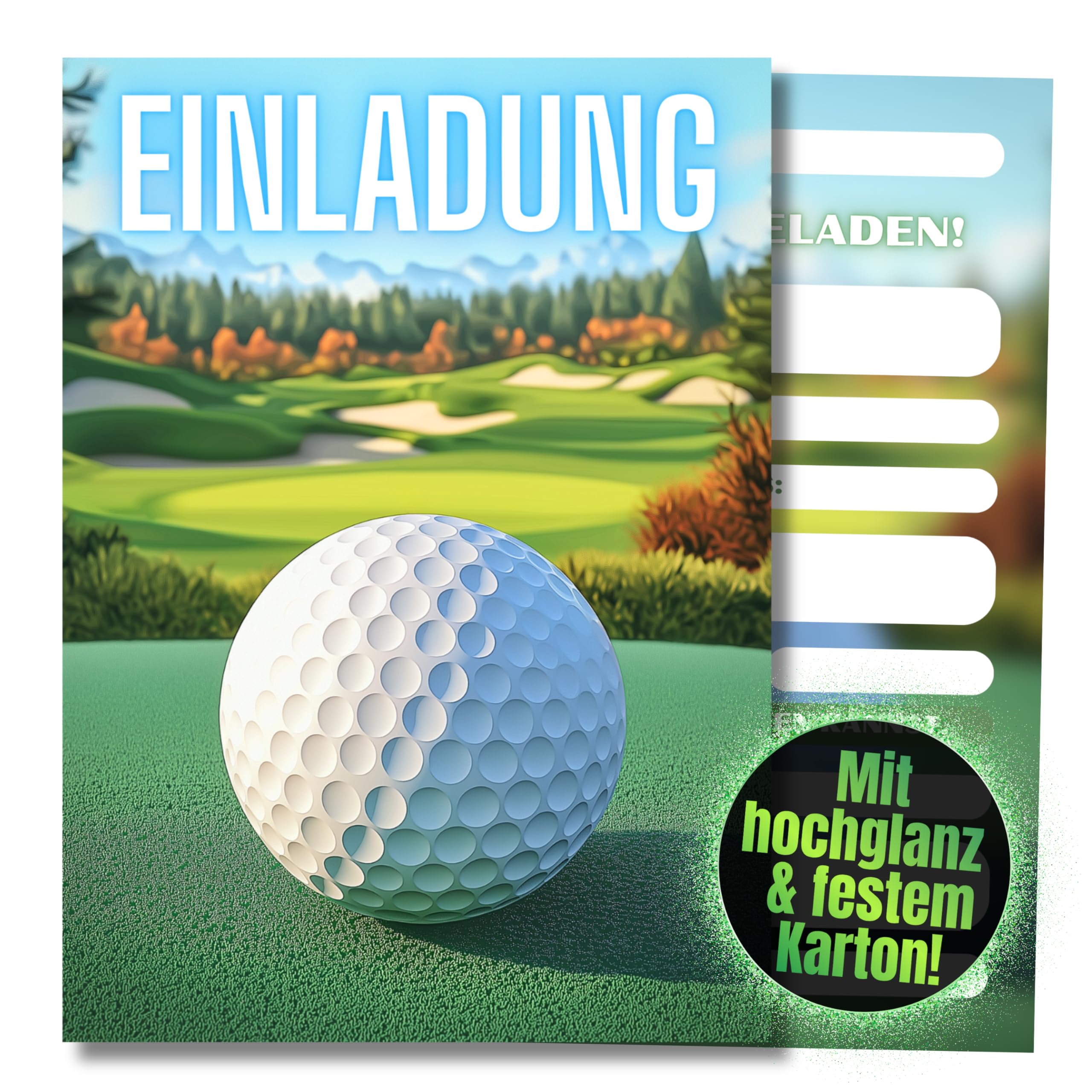 HIDEBLOOM Minigolf Einladungskarten Kindergeburtstag Junge und Mädchen - 12 Stück - DIN A6 (10,5 cm x 14,8 cm) - Geburtstagseinladungen Mädchen und Jungen - Einladungskarten Minigolf Outdoor