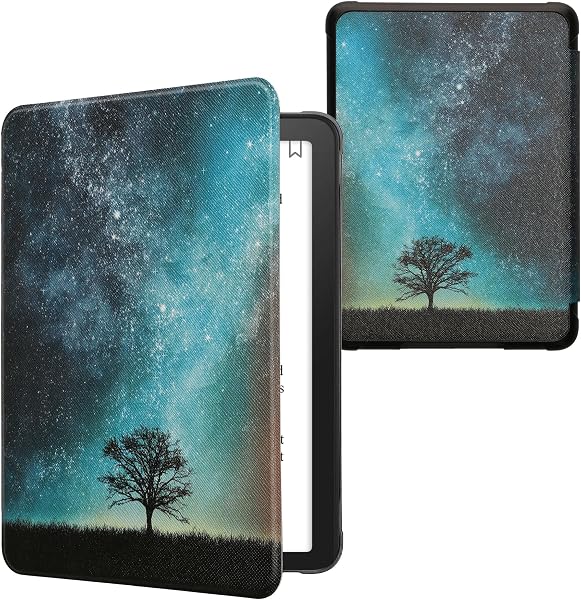 kwmobile ケース Amazon Kindle Paperwhite(12.Gen 2024)/Kindle Colorsoftケース-電子書籍リーダーカバー-コズミックネイチャーブルー/グレー/ブラック - 1