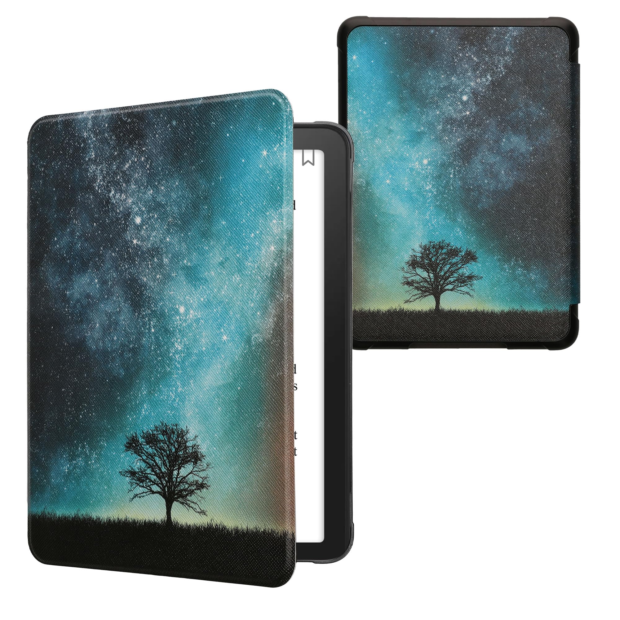 kwmobile Cover for Amazon Kindle Paperwhite (2024)/Colorsoft Case - eReader Cover with auto sleep funktion - Cosmic Nature with Blue/Grey/Black