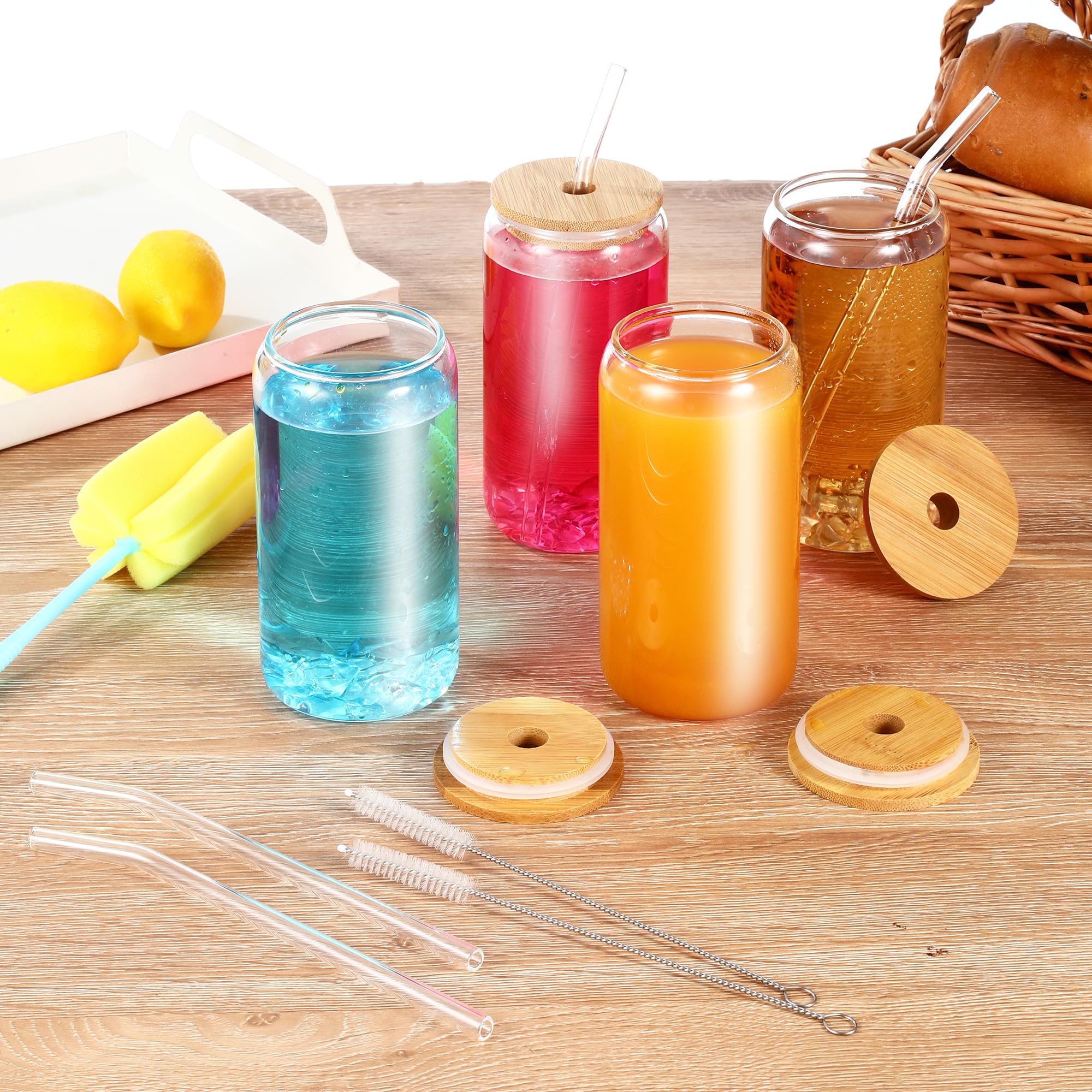 LCXCXY Packung mit 4 trinkgläser mit deckel, 450 ml gläser mit deckel und strohhalm, glas mit deckel und strohhalm, kann als cola becher… – Ansicht 6