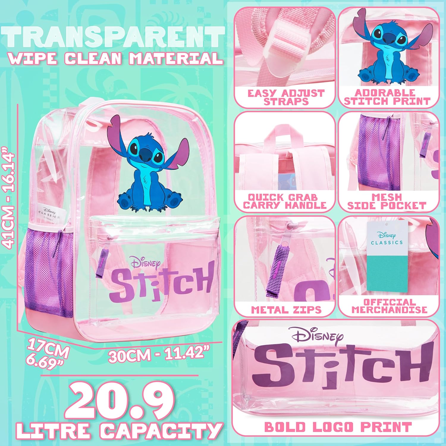 Disney Stitch Clear Backpack for School Gifts for Girls, Teens, Clear Bag for Stadium Events, Cute Backpack for Travel Dayout - Image 6