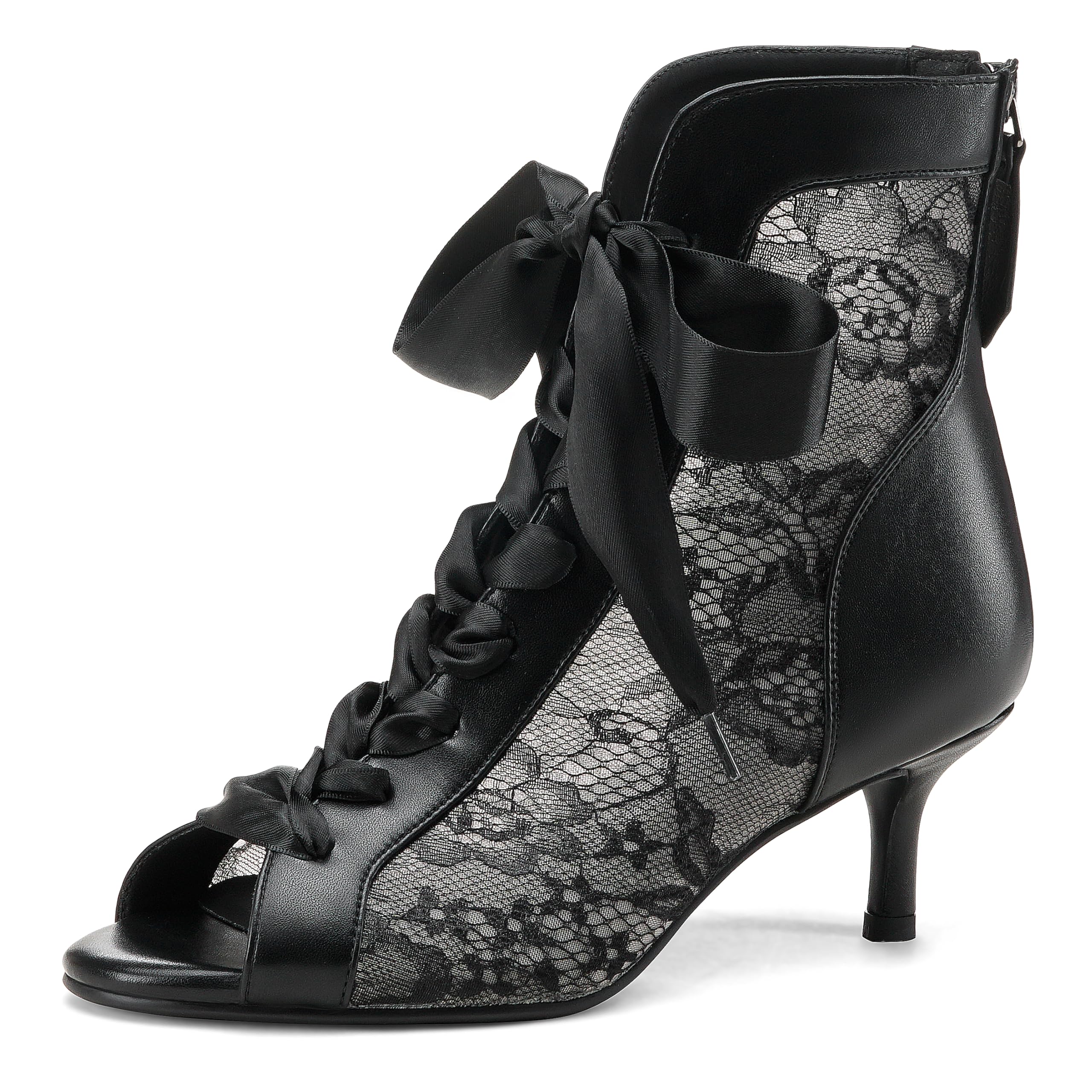 Womens Mesh Lace Booties Lace Up Ankle Boots Wedding Shoes Open Toe Kitten Heels Dressy Birthday Party